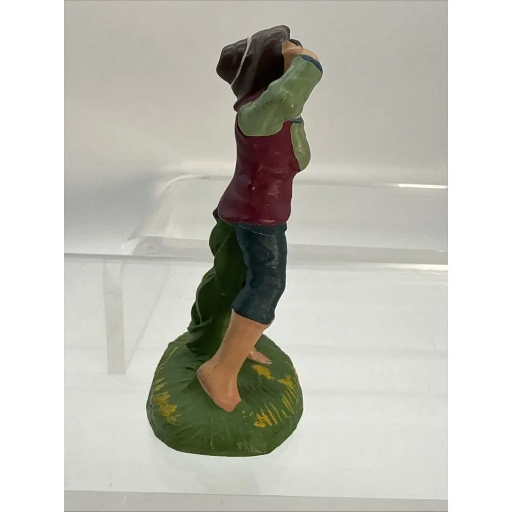 Vintage Fontanini Italy Paper Mache Shepherd Playing Flute w/ Dog 5